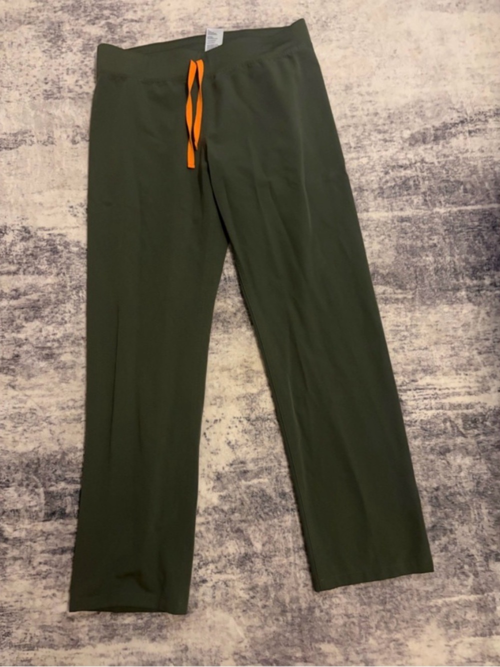 Figs tall Olive Green Scrub Pants with Orange Drawstring
